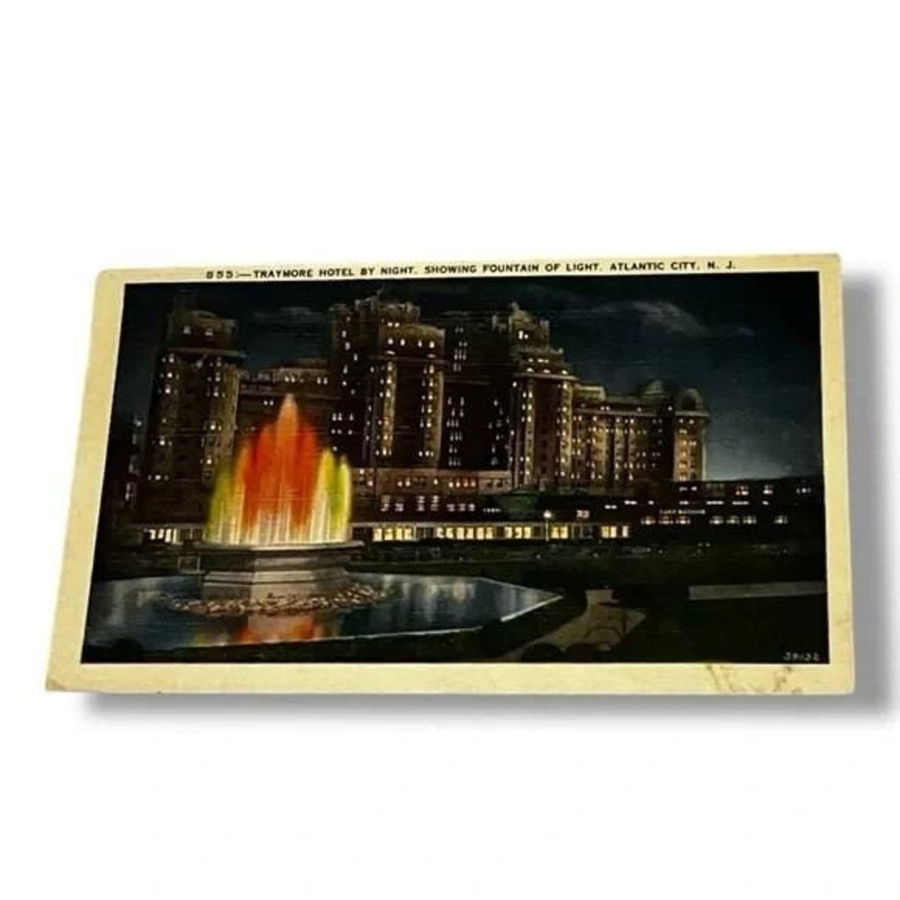 Postcard Traymore Hotel by Night Atlantic City New Jersey c1938 Linen Card C341